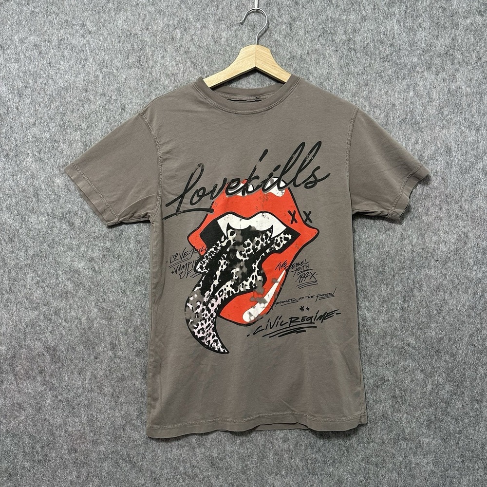 Civil Regime Love Kills Graphic T-Shirt Brown Distressed Streetwear Men's S